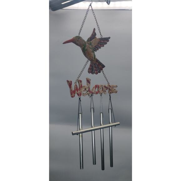 Handcrafted Hummingbird “Welcome” Metal Wind Chime – Outdoor Garden Decor - Picture 3 of 3
